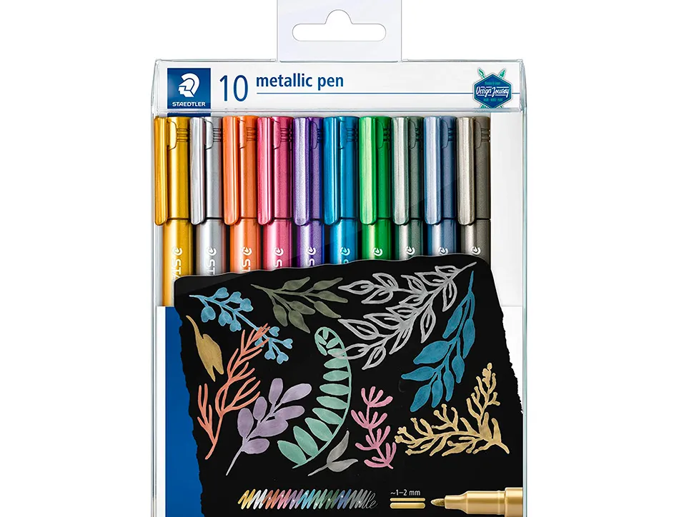 Marqueur staedtler corps metallique 8323 pointe ogive 2,7mm trace 1 a 2mm pack de 10 assortis