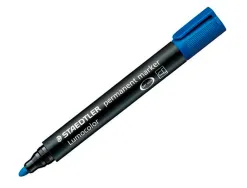 Marqueur staedtler permanent dry safe lumocolor pointe ogive rechargeable résistant eau corps noir encre bleue