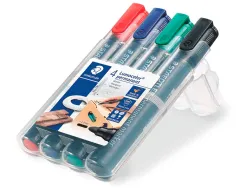 Marqueur staedtler permanent dry safe 352 lumocolor pointe ogive 2mm assortie etui de 4