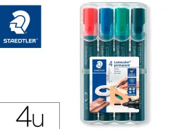 Marqueur staedtler permanent dry safe 352 lumocolor pointe ogive 2mm assortie etui de 4