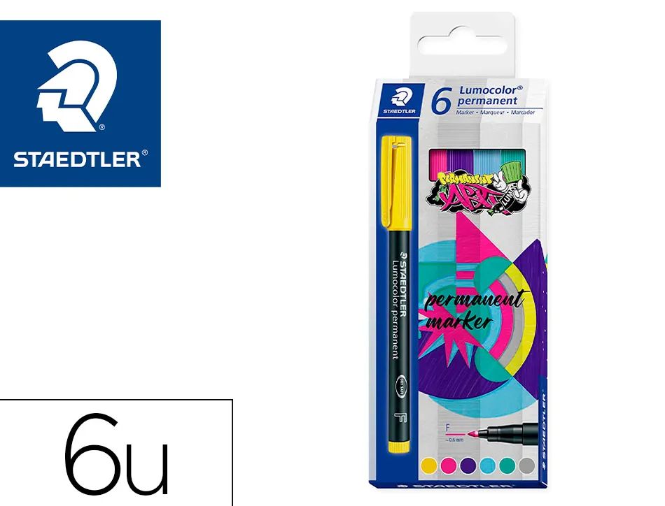 Marqueur staedtler permanent dry safe lumocolor 318 pointe fine 0,6mm coloris assrotis etui de 6 feutres