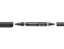 Marqueur staedtler permanent lumocolor duo multi-usages double pointe 0.6 et 1.5mm encre dry safe noir