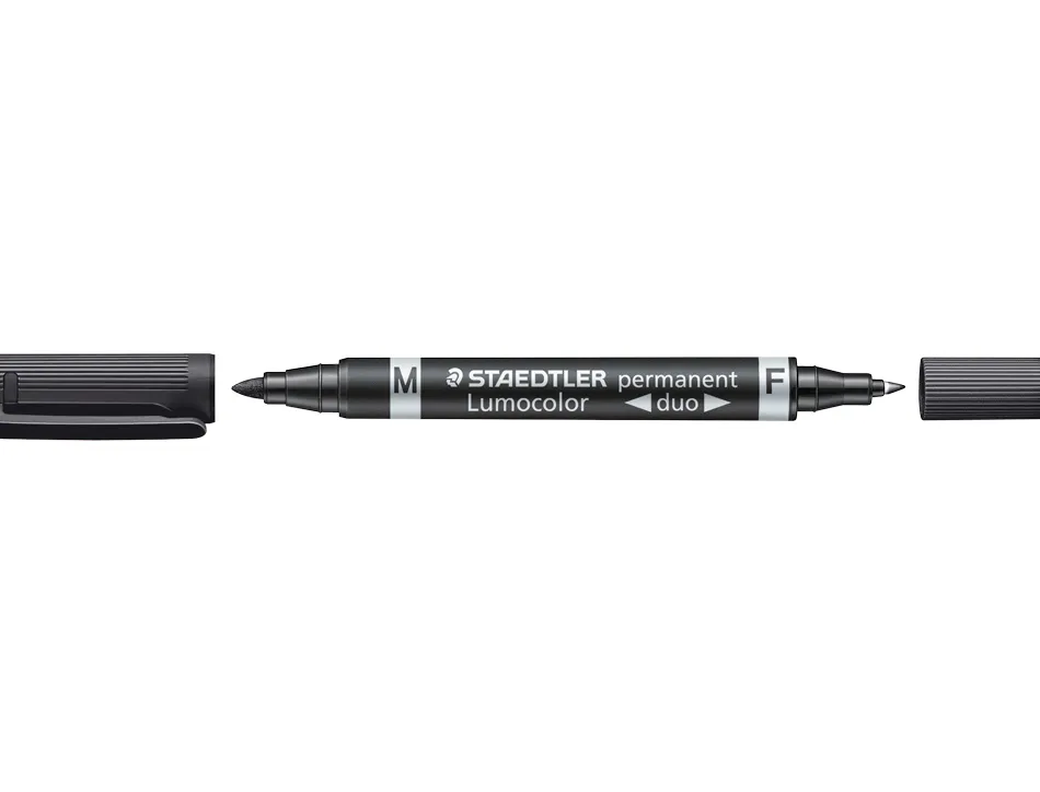 Marqueur staedtler permanent lumocolor duo multi-usages double pointe 0.6 et 1.5mm encre dry safe noir