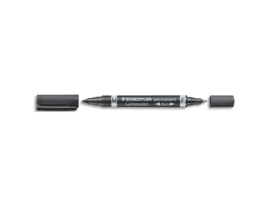 Marqueur staedtler permanent lumocolor duo multi-usages double pointe 0.6 et 1.5mm encre dry safe noir