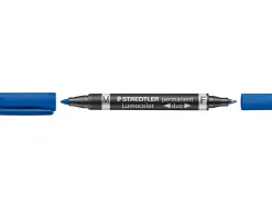 Marqueur staedtler permanent lumocolor duo multi-usages double pointe 0.6 et 1.5mm encre dry safe bleu