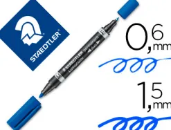 Marqueur staedtler permanent lumocolor duo multi-usages double pointe 0.6 et 1.5mm encre dry safe bleu