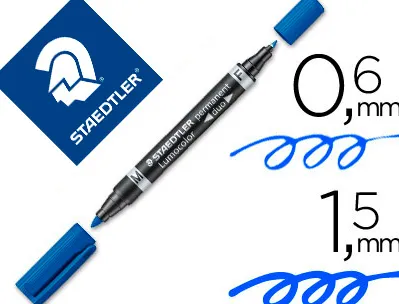 Marqueur staedtler permanent lumocolor duo multi-usages double pointe 0.6 et 1.5mm encre dry safe bleu