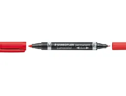 Marqueur staedtler permanent lumocolor duo multi-usages double pointe 0.6 et 1.5mm encre dry safe rouge