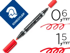 Marqueur staedtler permanent lumocolor duo multi-usages double pointe 0.6 et 1.5mm encre dry safe rouge