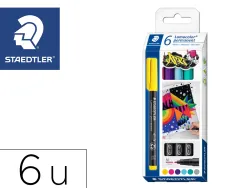 Marqueur staedtler permanent dry safe lumocolor 317 pointe moyenne 1mm coloris assrotis etui de 6 feutres