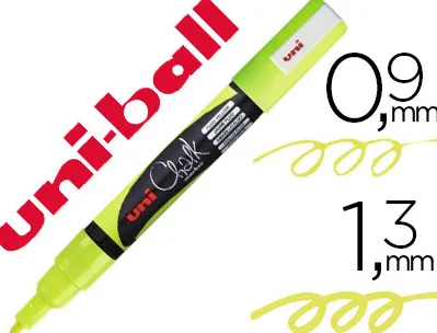 Marqueur uniball craie chalk marker pointe conique fine 0.9/1.3mm craie liquide couleur lumineuse jaune fluo