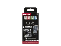 Marqueur uniball craie chalk fine 1.8/2.5mm ideale ardoise s vitrines résiste pluie couleurs lumineuses boîte 4 unités