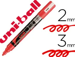 Marqueur uniball craie chalk pointe fine 2/3mm idéal ardoises vitrines résiste pluie couleur lumineuse rouge fluo