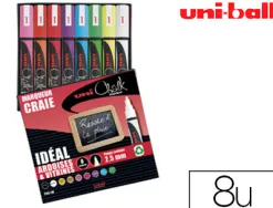 Marqueur uniball craie chalk marker pointe moyenne 2/3mm craie liquide couleur lumineuse pochette 8 unites