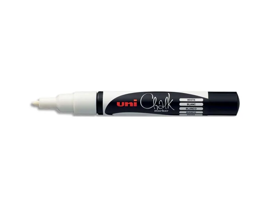 Marqueur uniball craie chalk marker pointe conique fine 0.9/1.3mm craie liquide couleur lumineuse blanc