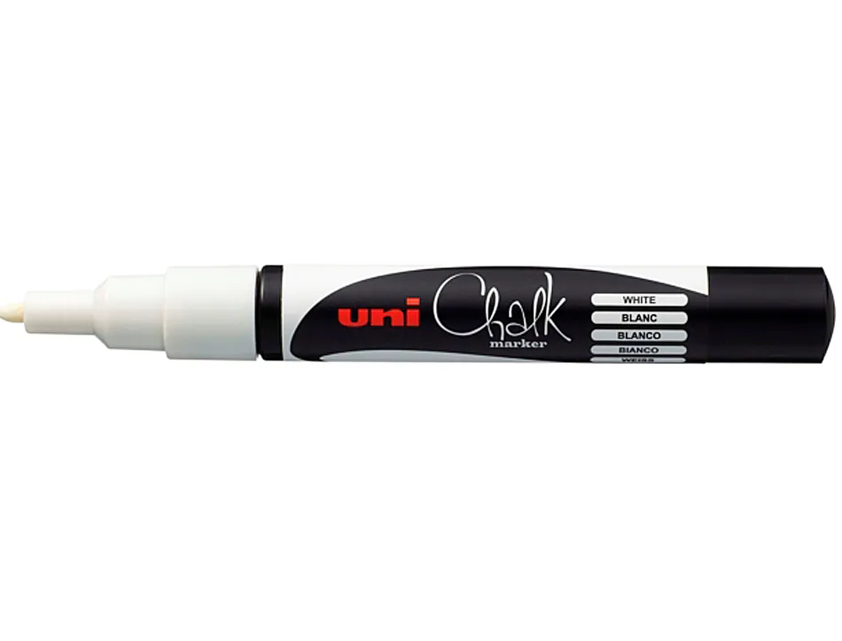 Marqueur uniball craie chalk marker pointe conique fine 0.9/1.3mm craie liquide couleur lumineuse blanc