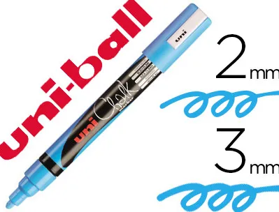 Marqueur uniball craie chalk pointe fine 2/3mm idéal ardoises vitrines résiste pluie couleur lumineuse bleu clair