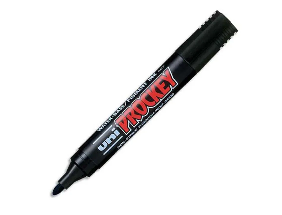 Marqueur uniball uni prockey permanent pointe ogive tracé 1.8mm encre sans alcool corps plastique coloris noir