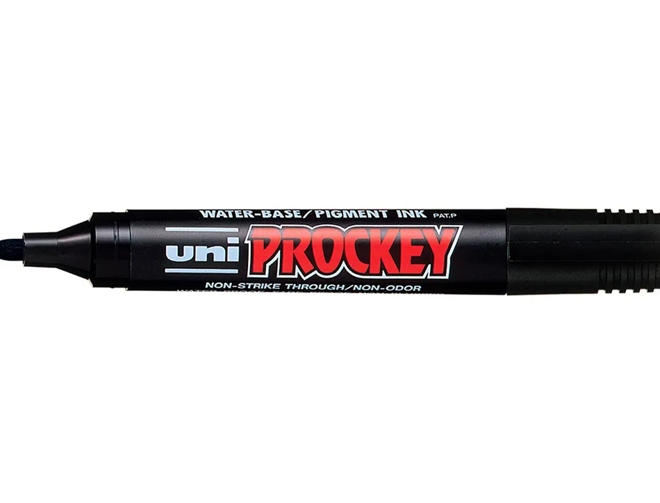 Marqueur uniball uni prockey permanent pointe ogive tracé 1.8mm encre sans alcool corps plastique coloris noir