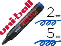 Marqueur uniball uni prockey permanent pointe biseautée encre inaltérable inodore corps plastique couleur bleu