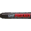 Marqueur uniball uni prockey permanent pointe biseautée tracé 2/5mm encre sans alcool corps plastique coloris rouge