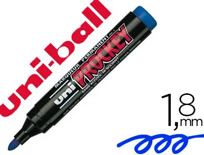 Marqueur uniball uni prockey permanent pointe ogive tracé 1.8mm encre sans alcool corps plastique coloris bleu