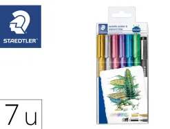 Marqueurs staedtler metallic markers coloris assortis etui de 6 + 1 feutre pigment liner c2-9 offert