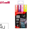 Marqueurs uniball chalk craie pointe conique moyenne jaune fluo - orange fluo - rose fluo - violet pochette de 4