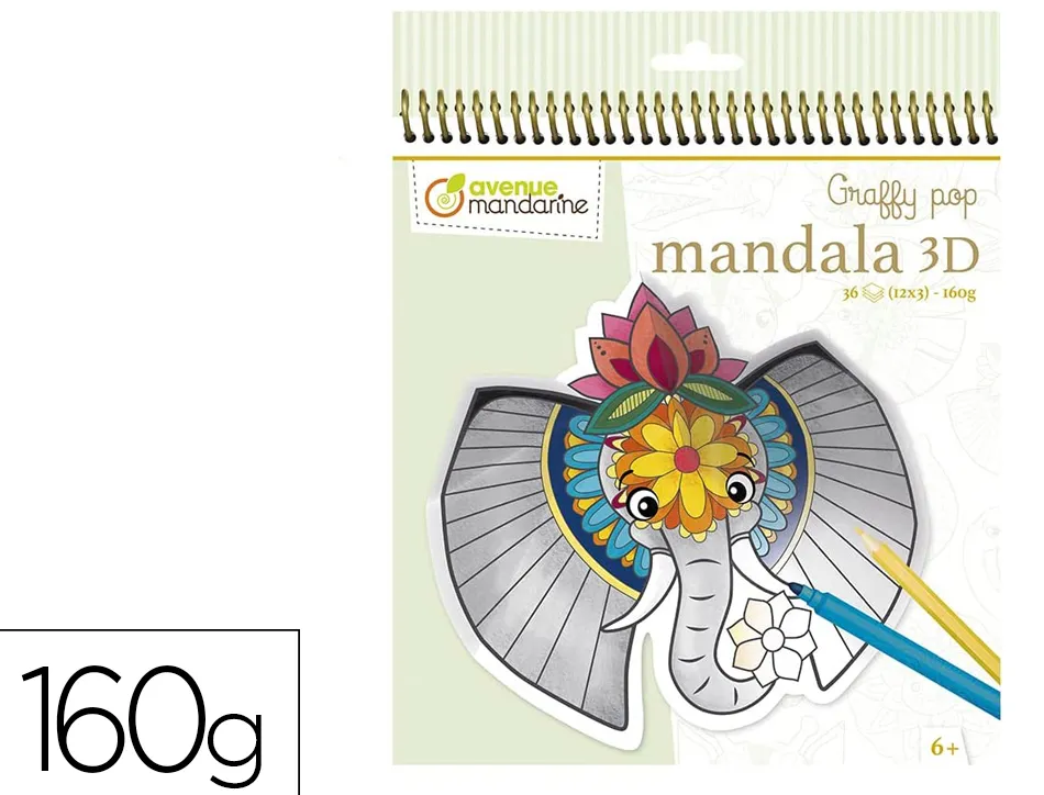 Masque a colorier avenue mandarine graffy pop mandala 3d theme animaux savane 160g 12 designs x3 carnet 36 feuilles