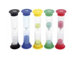 Mesure du temps eduplay sabliers couleur de sable et duree diffrente lot de 5 coloris assortis