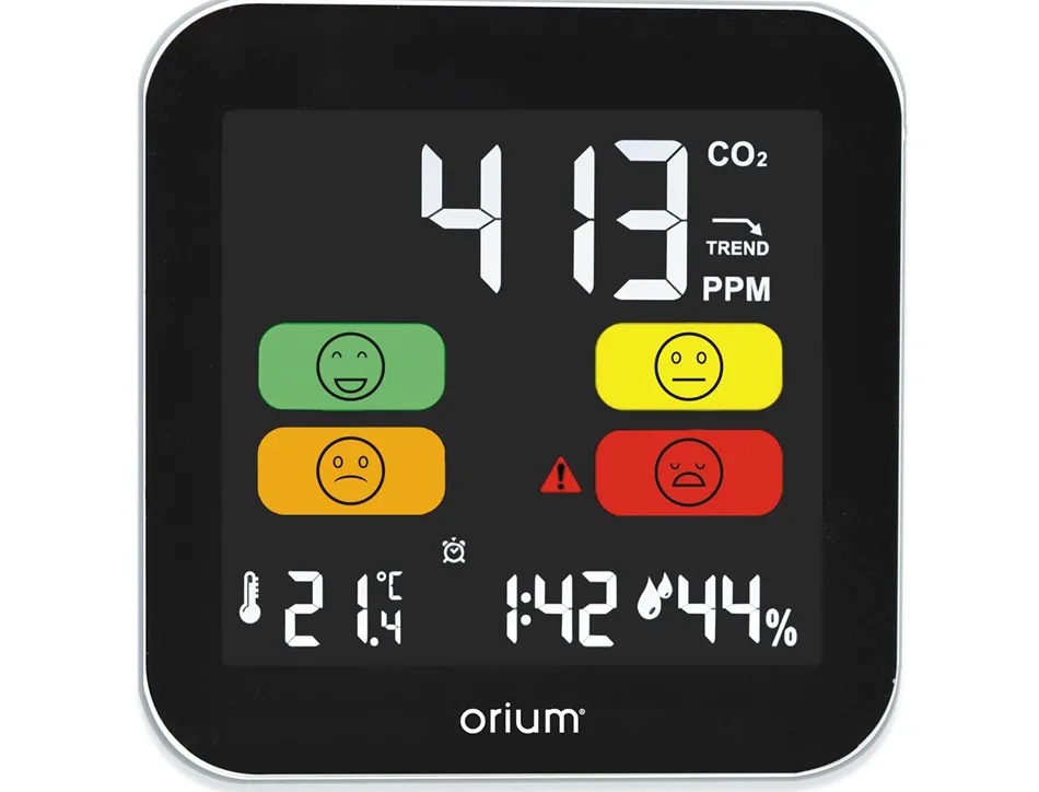 Mesureur co2 cep capteur co2 ndir ecran lcd retroeclaire intensite reglable 3 niveaux mesure 4 smileys lecture