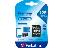 Micro sdhc verbatim 128gb classe 10 avec adaptateur ideal videos qualite cinema hd 3d vitesse ecriture