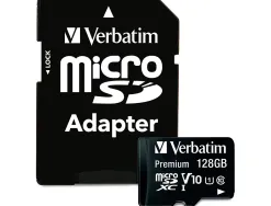 Micro sdhc verbatim 128gb classe 10 avec adaptateur ideal videos qualite cinema hd 3d vitesse ecriture