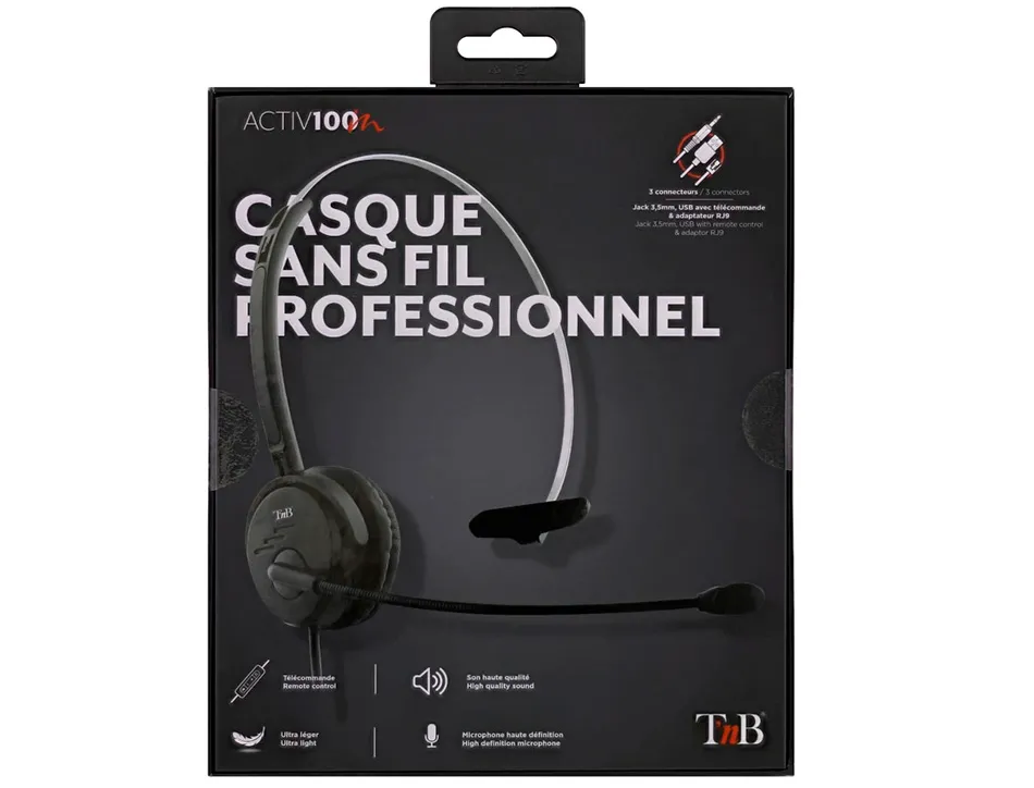 Micro-casque tnb activ 100m micro filair jack 3.5mm mono oreillette, telecommande usb et adaptateur usb-c