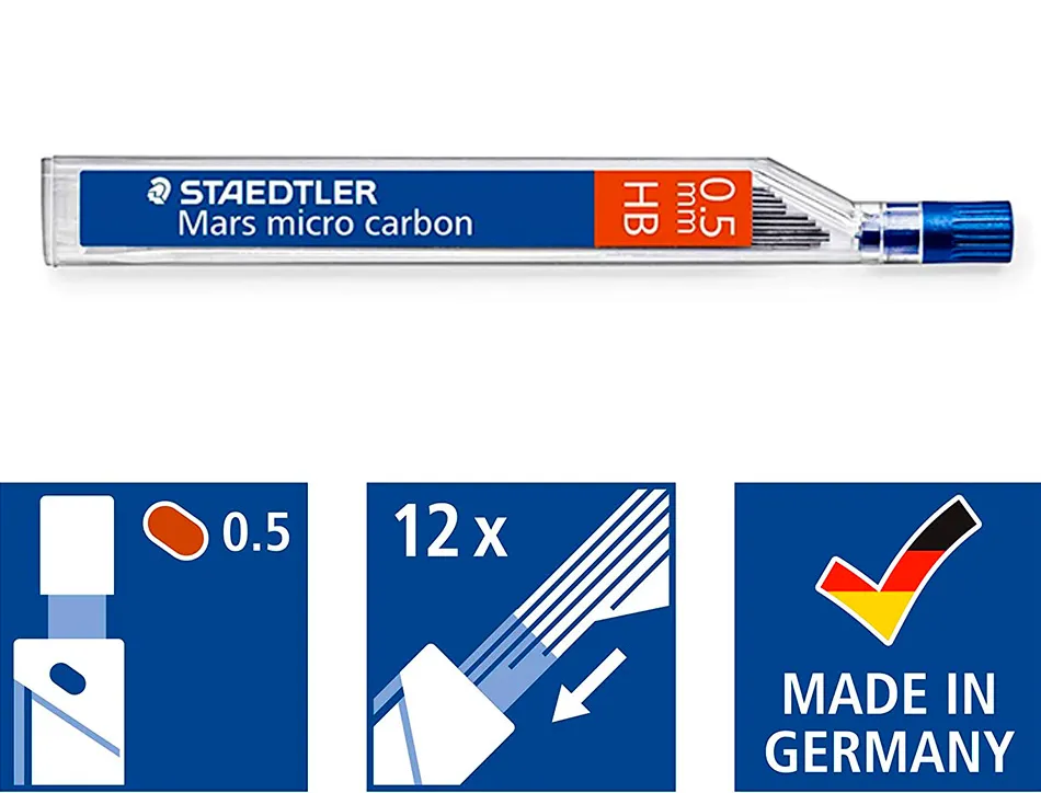 Mine graphite staedtler mars micro 0.5mm hb carbon papier standard dessin tous portemines étui 12 unités