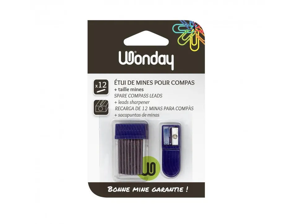 Mine wonday compas 2mm etui 12 unites + 1 taille-mines