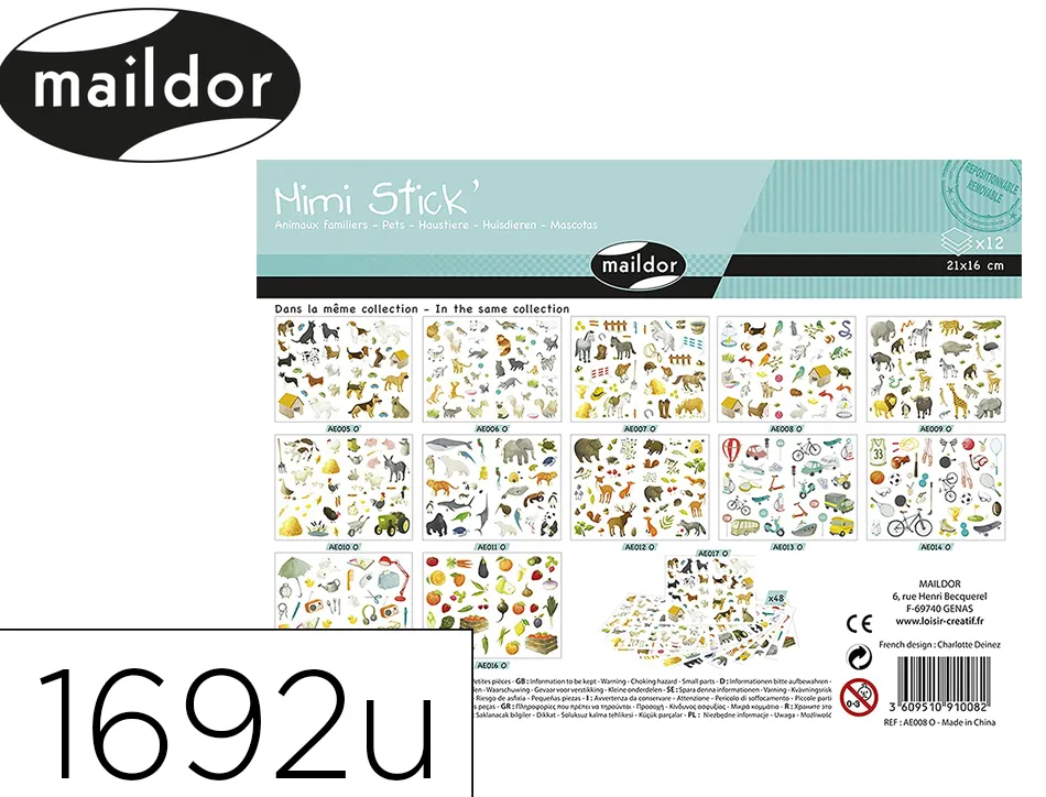 Mini stick maildor 21x16cm 12 themes varies sachet 48 planches 1692 unites