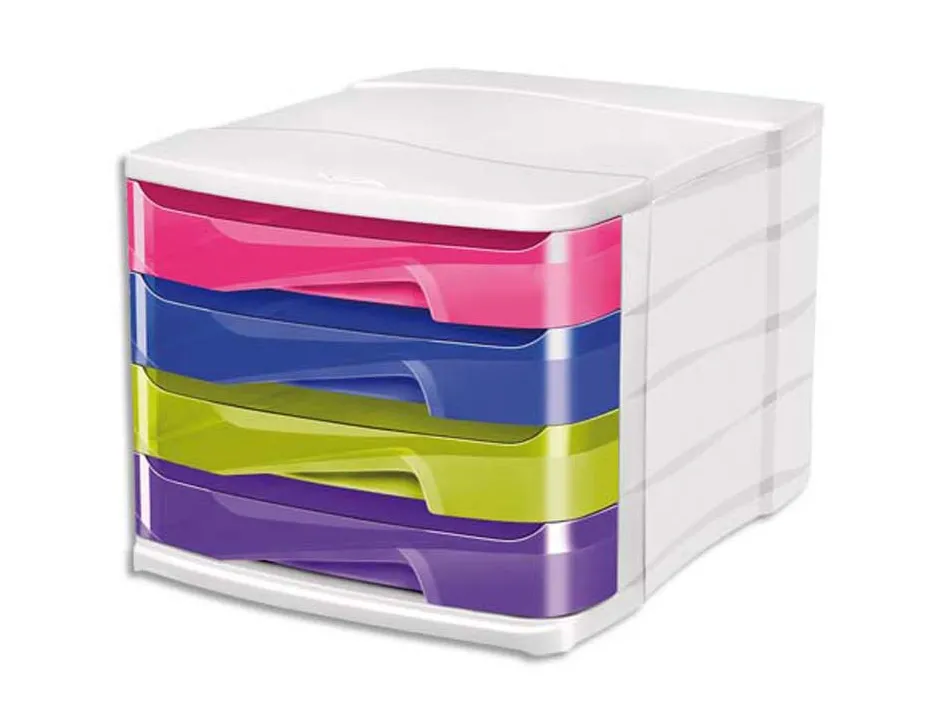 Module classement cep 4 tiroirs larges polystyrène antichoc 292x386x246mm 450f/tiroir multicolore métallisé