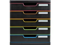 Module classement exacompta 5 tiroirs a4+ 4 hauteurs 350x288x320mm porte-étiquette coloris noir/arlequin