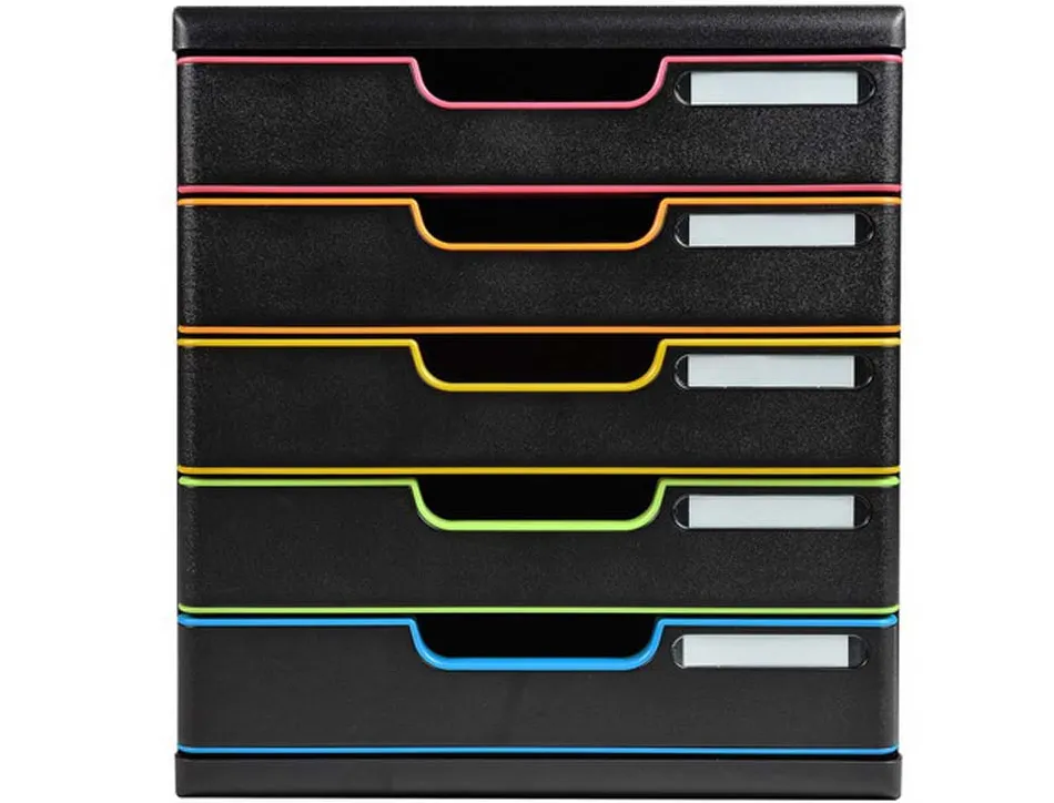 Module classement exacompta 5 tiroirs a4+ 4 hauteurs 350x288x320mm porte-étiquette coloris noir/arlequin