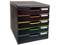 Module classement exacompta 5 tiroirs a4+ 4 hauteurs 350x288x320mm porte-étiquette coloris noir/arlequin