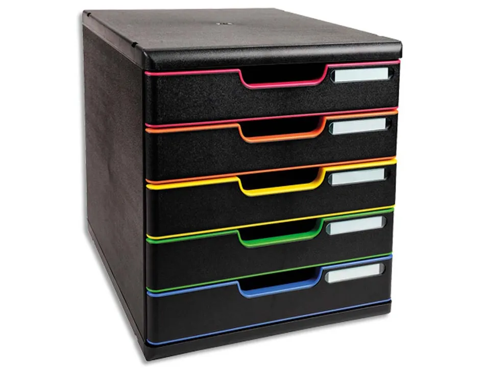 Module classement exacompta 5 tiroirs a4+ 4 hauteurs 350x288x320mm porte-étiquette coloris noir/arlequin