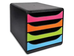 Module classement exacompta big box 4 tiroirs ouverts monobloc ultra rigide 347x278x267mm coloris noir/arlequin