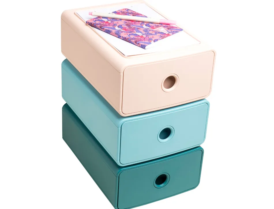 Module classement exacompta tiny box skandi 1 tiroir monobloc plastique recycle 265x190x107mm coloris bleu