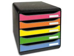 Module classement exacompta big box 5 tiroirs a4+ monobloc superposable butée sécurité 347x278x271mm coloris arlequin