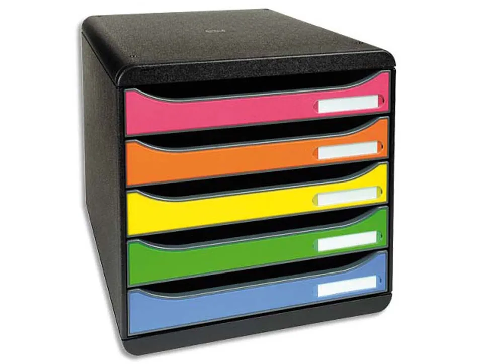 Module classement exacompta big box 5 tiroirs a4+ monobloc superposable butée sécurité 347x278x271mm coloris arlequin