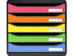 Module classement exacompta big box 5 tiroirs a4+ monobloc superposable butée sécurité 347x278x271mm coloris arlequin