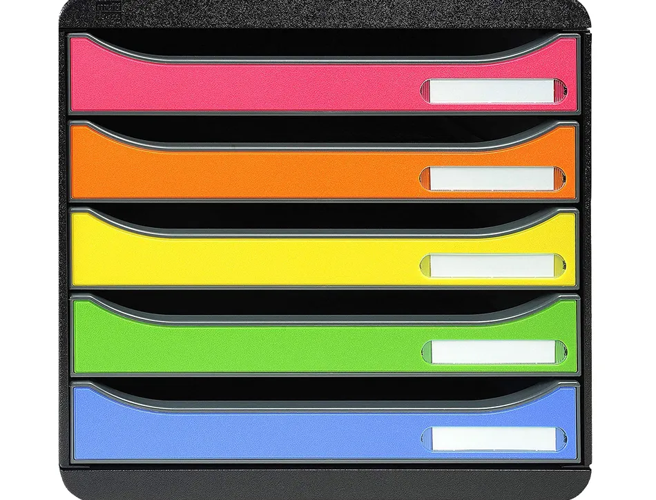 Module classement exacompta big box 5 tiroirs a4+ monobloc superposable butée sécurité 347x278x271mm coloris arlequin