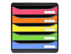 Module classement exacompta big box 5 tiroirs a4+ monobloc superposable butée sécurité 347x278x271mm coloris arlequin