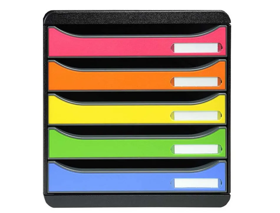 Module classement exacompta big box 5 tiroirs a4+ monobloc superposable butée sécurité 347x278x271mm coloris arlequin